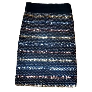 Sequin Metallic Stripe Stretch Mini Skirt Small